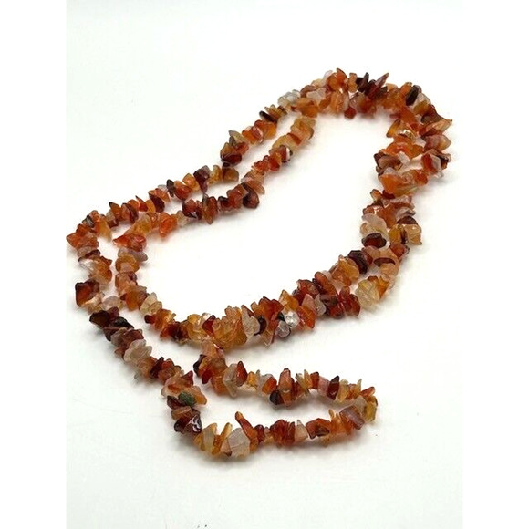 Red Brown Agate Stone Chip Beaded Necklace 40" Long - Picture 1 of 8